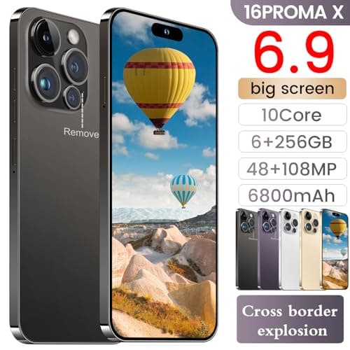 16PROMA X Unlocked Smartphone 6.9" HD Screen 6+256GB Smartphone with 128G Memory Card New System 6800mAh Long Battery Dual SIM/Fingerprint Lock/Face ID/GPS (Black) — view 3