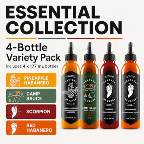 Heartbeat Hot Sauce Essential Collection | Pineapple Habanero, Red Habanero, Camp Sauce & Scorpion | Small-Batch Canadian Hot Sauce Gift Set with Collectible Sticker (4 x 177 mL) — view 2