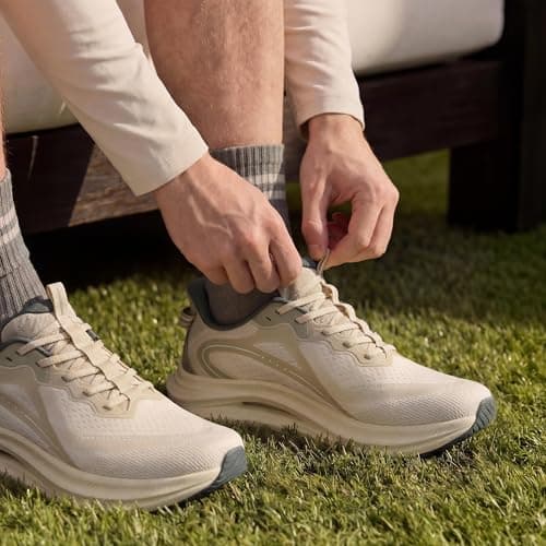 ALLSWIFIT Men's Slip On Stability Support Walking Shoes Coushioning Non Slip Breathable Comfortable Cross Trainer Workout StediCore Running Gym Fashion Sneaker,Size 10,Beige/Green,SARS26011M — view 2
