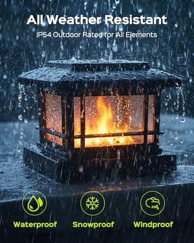 FIONSUN Solar Flame Post Lights Outdoor, Solar Powered Fence Post Cap Lights, High Brightness Flickering Flame SMD LED Lighting Decor for Garden Deck Patio (4 Pack) — view 3