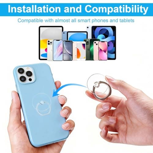 VOVIGGOL Transparent Phone Ring Holder Stand 2 Pcs, 360° Rotation Cell Phone Ring Holder Mobile Finger Kickstand Hand Phone Grip for iPhone, Clear Phone Ring for Phone Case (Round) — view 5