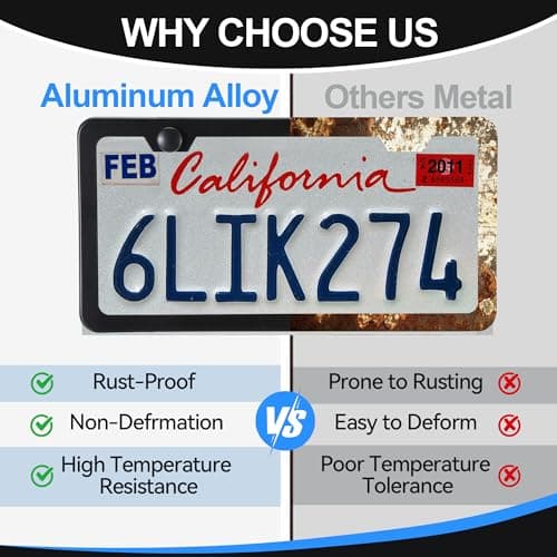 VRYTOR 2PCS Matte Black License Plate Frames - No-Cover State Name - Premium Rust Proof Aluminum License Plate Holder for Women and Men, Universal Car Plate Frame with 2 Holes, Easy to Install — view 2