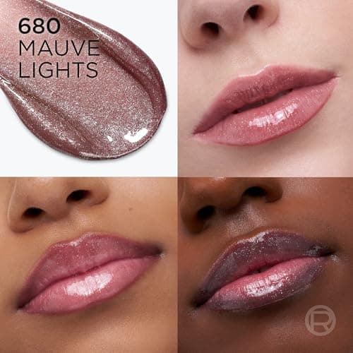 L'Oreal Paris Plump Ambition Hyaluron Lip Oil Shimmer, 24 HR Lip Gloss with Hyaluronic Acid, Volumizing Formula with Glass-Like Shine, Mauve Lights, 0.16 fl oz