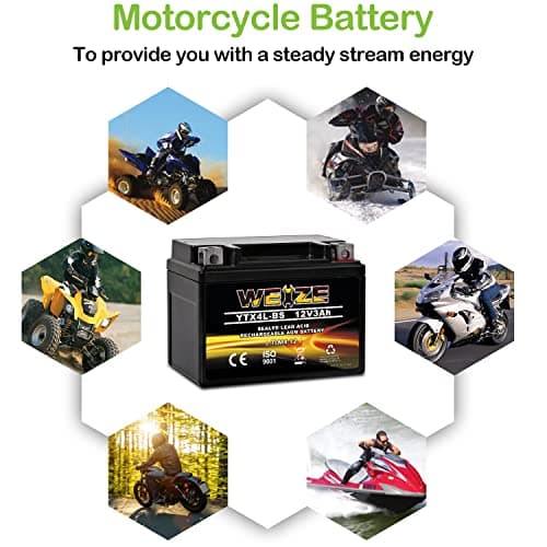 Weize YTX4L-BS High Performance - Rechargeable - Sealed Motorcycle Battery Compatible with Polaris Scrambler, Sportsman 90, Honda Scooters NQ50 Spree,Kawasaki 110 KLX110,Can-Am DS70,Yamaha TTR125E/LE — view 6