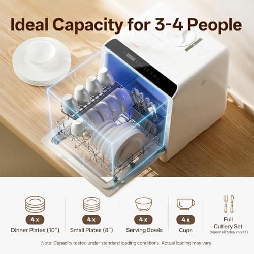NOVETE Portable Countertop Dishwashers, Compact Dishwashers with 5L Built-in Water Tank & Inlet Hose, 5 Washing Programs, Baby Care, Air-Dry Function and LED Light for Small Apartments — view 5