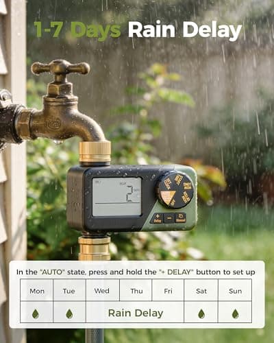 Diivoo Water Sprinkler Timer with Brass Inlet & Outlet, Irrigation Hose Timer with Weekly and Daily Frequency Irrigation, Rain Delay and Manual Watering for Lawns and Gardens — view 5