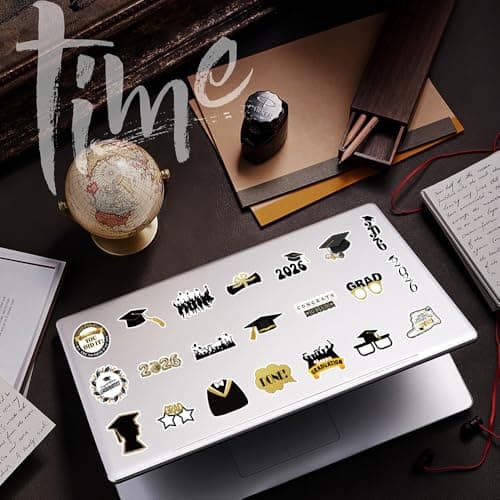 50 PCS 2026 Graduation Stickers, Waterproof Vinyl Black & Gold Foil Graduation Decals for Laptop, Luggage, Skateboard, Phone, Fridge, Trendy Stickers for Teens, Adults, Graduates — view 3