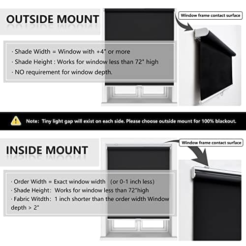 AOSKY Cordless Roller Shades Blackout Blinds for Windows Room Darkening Rolled Up Shades with Spring System, UV Protection Window Shades Door Blinds for Home 25" W x 72" H (64W x 183H cm),Black — view 5
