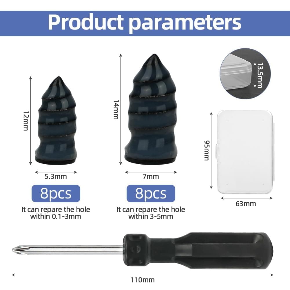 16 Pcs Tyre Repair Screws, Rubber Nail Tire Repair Self-Service Tire Repair Nail, Puncture Repair Nail Vacuum Tyre Repair Nail, General Tire Repair Quick Repair Tool for Car Motorcycle Bicycle — view 2
