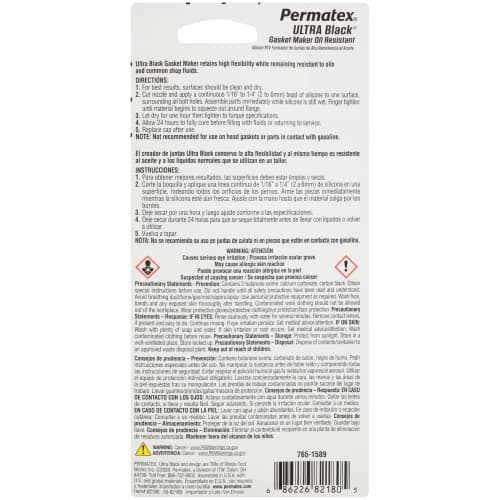 Permatex 82180 Ultra Black Maximum Oil Resistance RTV Silicone Gasket Maker, Sensor Safe and Non-Corrosive, for High Flex and Oil Resistant Applications 3 oz