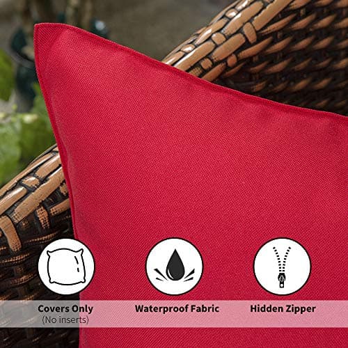 MIULEE Pack of 4 Decorative Outdoor Waterproof Pillow Cover Square Garden Cushion Case PU Coating Throw Pillow Cover Shell for Tent Park Couch 18x18 Inch Red