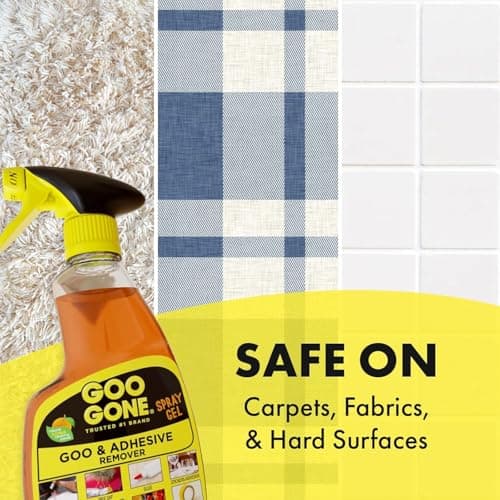 Goo Gone Spray Adhesive Remover Gel 12 Oz with Scraper, Removes Glue, Stickers, Tape Residue, Grease, Gum & Wax, Adhesive Spray with Citrus Cleaning Power for Hard Surfaces, Carpets & Fabrics