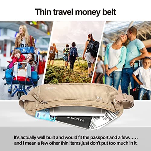 Money Belt - Passport Holder Secure Hidden Travel Wallet with RFID Blocking, Undercover Fanny Pack (Beige) — view 6