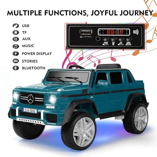 JOYLDIAS Kids Ride On Cars, Licensed Mercedes-Benz Maybach G650S, 12V7AH Battery Powered Toy Electric Car for Kids W/LED Underglow Lights,Remote Control,2 Motors,3 Speeds,Music,Bluetooth,Peacock Blue — view 3