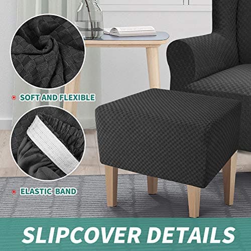 YEMYHOM Ottoman Cover Latest Jacquard Design High Stretch Folding Storage Footstool Protector Rectangle Removable Slipcover (Ottoman Large, Black) — view 3