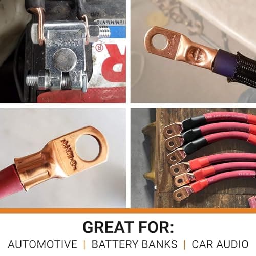 SELTERM 1/0 AWG 3/8 inch Stud (5 pcs.) UL Heavy Duty Battery Ring Terminal 0 Gauge Connector, Tubular Electrical Wire End Cable Lugs, Bare Copper Eyelets [B67], MD1038U / MDS1038U — view 3