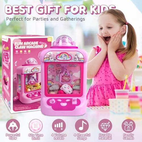 Marlrin Claw Machine for Kids, Mini Vending Machine Girls Unicorn Toys, Candy Grabber Prize Dispenser with Sound & 20 Mini Plush Toys, Electronic Arcade Game Indoor Toy for Home Party Birthday Gifts — view 5