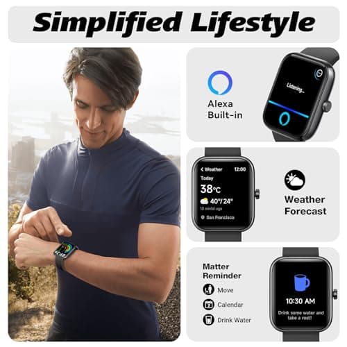Smart Watch for Men Women with Bluetooth Call, Alexa Built-in, Heart Rate & Sleep Monitor, 1.83" DIY Dial Fitness Watch with 100+ Sport Modes, IP68 Waterproof, Compatible with Android iOS — view 2