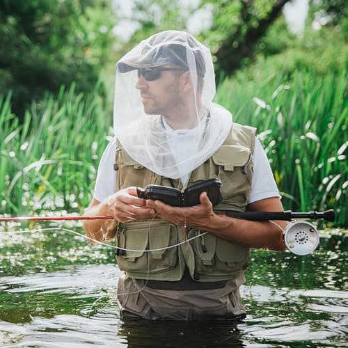 TUPI Premium Mosquito Head Net Mesh, 2 Pack Bug Face Net for Fly & Mosquito Protection | Ultra Large & Long, Finest Holes for Camping, Hiking, Fishing, Gardening, Safari, Fits All Hats for Men & Women