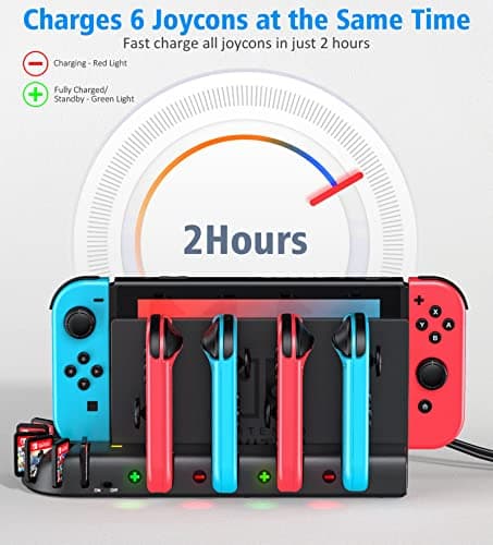 Switch Controller Charger Dock Station Compatible with Nintendo Switch Accessories & OLED Model Joycons, KDD Joycon Charging Dock Station with Upgraded 8 Game Storages, Game Accessories — view 2