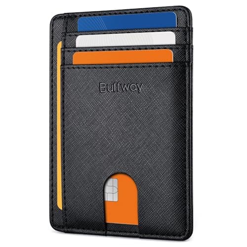 Buffway Slim Minimalist Front Pocket RFID Blocking Leather Wallets for Men Women - Cross Black