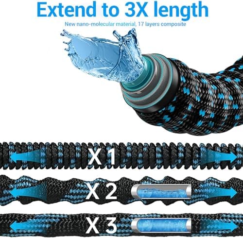 100 ft Expandable Garden Hose with 10 Spray Nozzle - Heavy Duty Superior Strength 3750D - 4 -Layer Latex Core - Expanding Water Hoses - Extra Strong Brass Connectors/Storage Bag — view 2