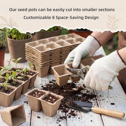 400 Cells Seed Starter Tray 40 Pack, Peat Pot Organic Biodegradable Seedling Pots Germination Trays with 100 Plant Labels for Vegetable Flower, Herbs, Indoor Outdoor Garden — view 3