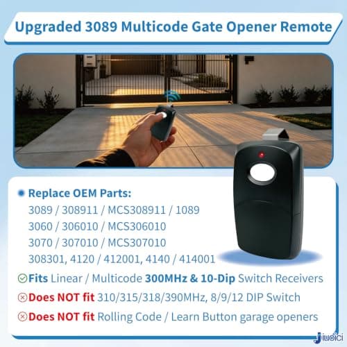 Upgraded 3089 Multicode Gate Opener Remote Control, Linear Garage Remote