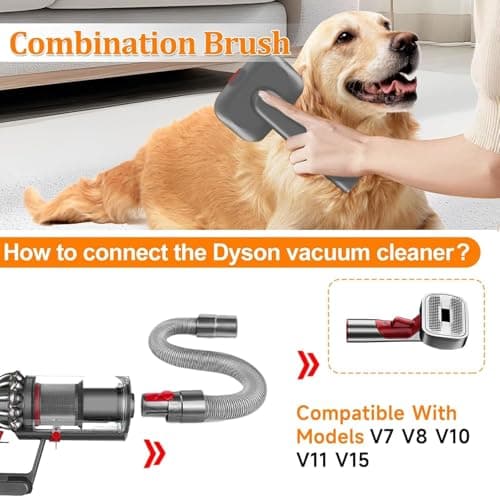 2-in-1 Pet Grooming Kit – Compatible with Dyson V7 V8 V10 V11 V15 Gen5, Dog Hair Vacuum Attachment, Self-Cleaning Brush Removes Hair, Dander & Undercoat, Extended Hose & Trigger Lock — view 2