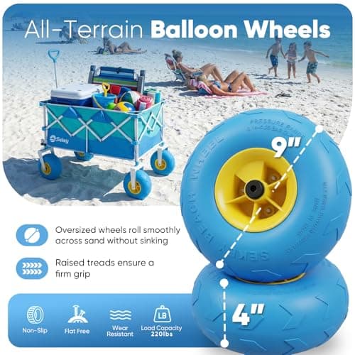 Sekey Heavy Duty Beach Wagon with 9" Big Sand-Proof Wheels – 600lb Capacity, 200L Oversized Foldable Cart | Adjustable Handle & All-Terrain Tires for Sand, Camping, Groceries