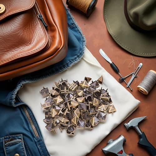 Square Rivets,100 Pcs 9 Mm Brass Copper Square Pyramid Studs 4 Prong Metal Nailhead Studs Spikes for Clothing Bag Leather Shoes Punk Rock Jewelry Craft (Bronze) — view 6
