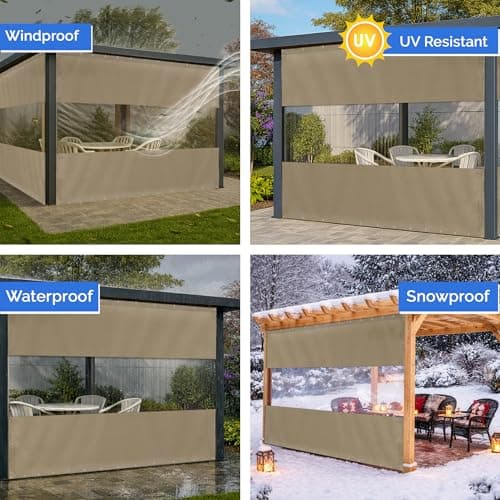 Covers & All Outdoor Clear Panel Curtain, 12 oz Vinyl Outdoor Curtains for Patio, Weather Resistant Waterproof Tarp with Brass Grommets for Pergola, Porch, Gazebos, Balcony (7'H x 12'W Feet, Beige) — view 3