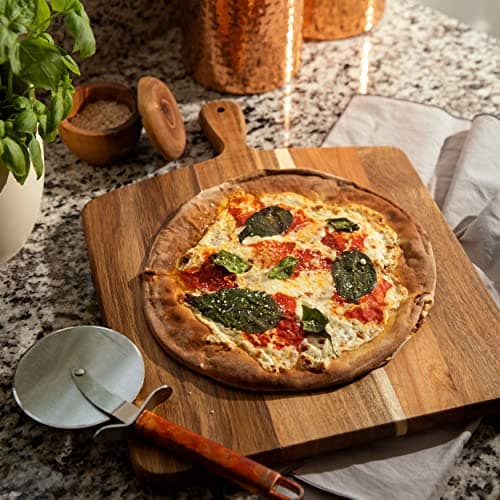 Acacia Wood Cutting Board and Chopping Board with Handle for Meat, Cheese Board, Vegetables, Bread, and Charcuterie - Decorative Wooden Serving Board for Kitchen and Dining Room, Large 17" x 13" — view 4