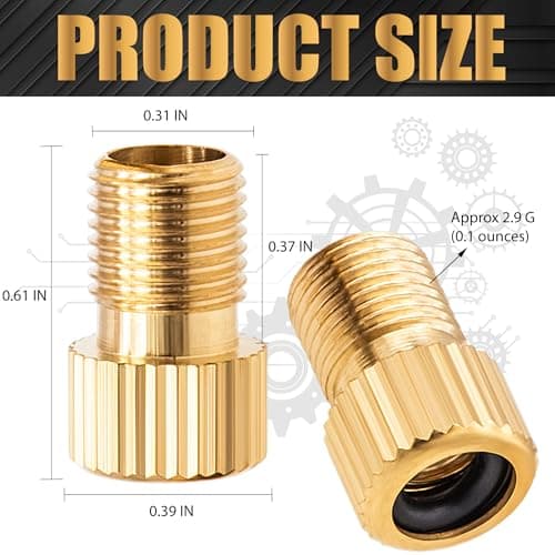 MEAJOO 4PCS Brass Presta Valve Adapter, Convert Presta to Schrader Adaptor, Inflate Tire Using Standard Pump or Air Compressor for Bikes, 8 x Black Tire Valve Caps (Vertical Grain Style)