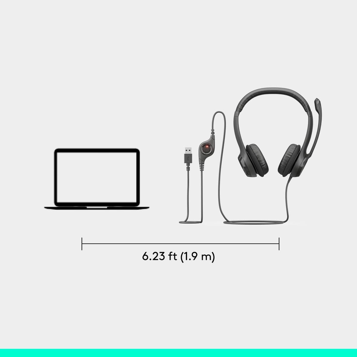 Logitech H390 Wired Headset for PC/Laptop, Stereo Headphones with Noise Cancelling Microphone, USB-A, In-Line Controls, Works with Chromebook - Black — view 9