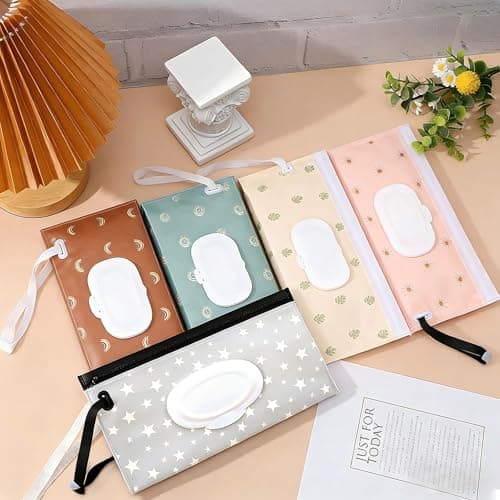 5-Pack Portable Wipes Case, Refillable Travel Wipes Holder with Lid - Boho Style EVA Dispenser for On-The-Go, Multicolor — view 3