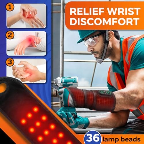 Cordless Wrist Heating Pad Wrap, Heated Wrist Brace with Vibration, Red Light Heated Wrist and Hand Massager, 3 Heat Levels, 3 Vibration Massage, Rechargeable Heating Pad for Wrist and Hand, Elbow, Black — view 2