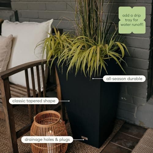 Veradek V-Resin Indoor/Outdoor Taper Planter, Set of 2 (30 inch, Black) — view 4