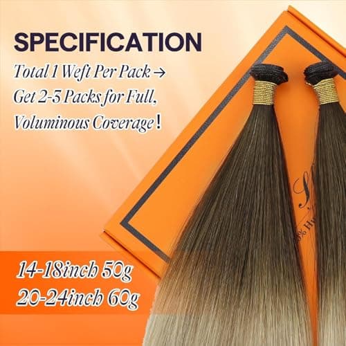 Full Shine Hair Extensions Real Human Hair Weft Genius Hair Extensions 20 Inch 60G Blonde Sew in Extensions for Women Hair Weft Color 3/8/22 Brown Fading to Ash Brown and Blonde — view 3