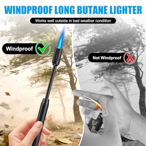 2 Pack Torch Lighters - Butane Not Included, Windproof Long Stick Lighter with Flexible Long Neck and Visible Fuel Window, Refillable Jet Flame Butane Lighters for Candles Grill BBQ Fireplace — view 4