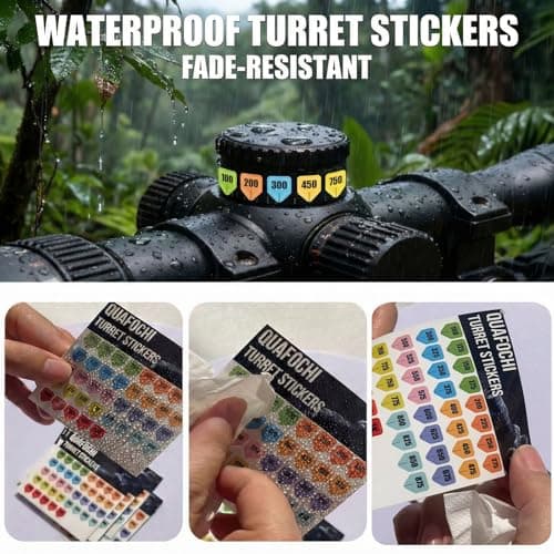 Quafochi 12 Sheets Turret Sticker Tags for Scope, Waterproof Yardage Stickers, Easy to Read, No Residue, Fits Most Scope Caps, Fast Dialing for Long & Short Range Shooting, Rifle Scope Turret Stickers — view 3
