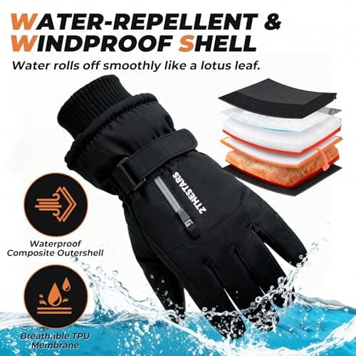 2THESTARS Winter Ski Gloves Waterproof Windproof Snow Gloves Thermal Insulated Touchscreen with Pocket for Men Women Cycling Hiking Outdoor Sports Work (Black,Large) — view 2