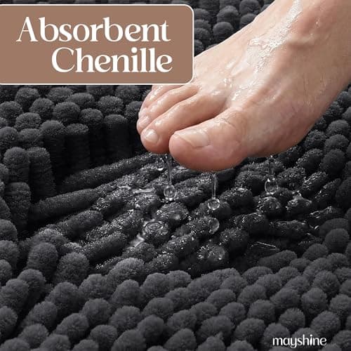 MAYSHINE Bathroom Rug, Soft Plush Chenille Bath Mat, PVC Non Slip Backing, Absorbent Washable Quick Dry Bathroom Rugs, Bath Mats for Bathroom Floor | Bathroom Carpet Rug Mats | Lavender, 24"x17" inch — view 3