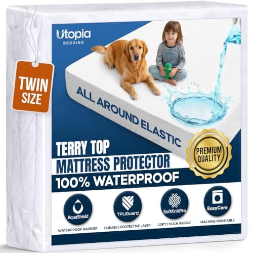 Waterproof Twin Size Mattress Protector fits Upto 15" deep Mattresses