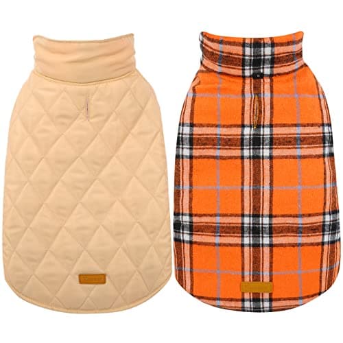 Kuoser Waterproof Dog Coat, Reversible Dog Jacket for Large Dogs, Adjustable Durable Doggie Winter Coat for Groowing Puppies Warm Puppy Cold Weather Apparel, Orange XS