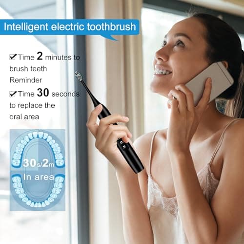 kingheroes Electric Toothbrush Set, Comes with 8 Brush Heads & Travel Case,4 Modes with 2 Minutes Built in Smart Timer, One Charge for 60 Days, 42000 VPM Motor (Black) — view 3