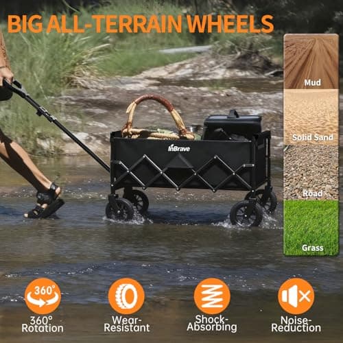 MarBreeze Extra Long Folding Wagon with Big All-Terrain Wheels, 480LBS Load Capacity Foldable Wagon, Portable Lightweight Utility Wagon for Camping, Grocery, Beach, Garden (Black) — view 4