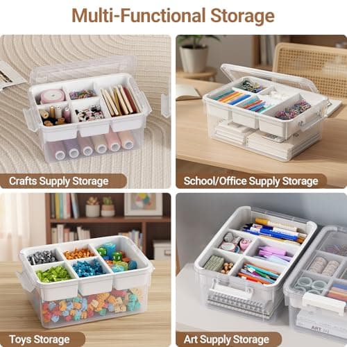 HOMETUK 80Qt Stackable Storage Bins with Lids & Trays, Clear Plastic Latching Boxes Organizers with Dividers Portable 20Gal Containers for Arts & Crafts, Home and Car Trunk Organization, 4Pack — view 3