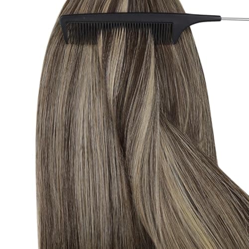 YoungSee Nano Link Hair Extensions Human Hair Dark Brown Highlights Caramel Blonde Nano Ring Human Hair Extensions Cold Fusion Hair Extension Nanobead 16in Invisible Nanoloop Extension 50 Strands 50g — view 7