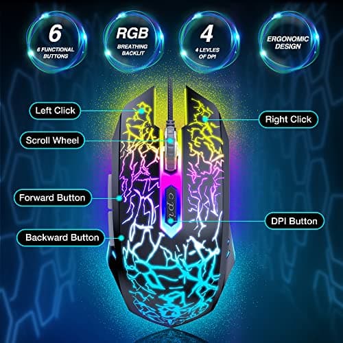 BENGOO Gaming Mouse Wired, Ergonomic Gamer Laptop PC Optical Computer Mice with RGB Backlit, 4 Adjustable DPI Up to 3600, 6 Programmable Buttons for Windows 7/8/10/XP Vista Linux -Black — view 4